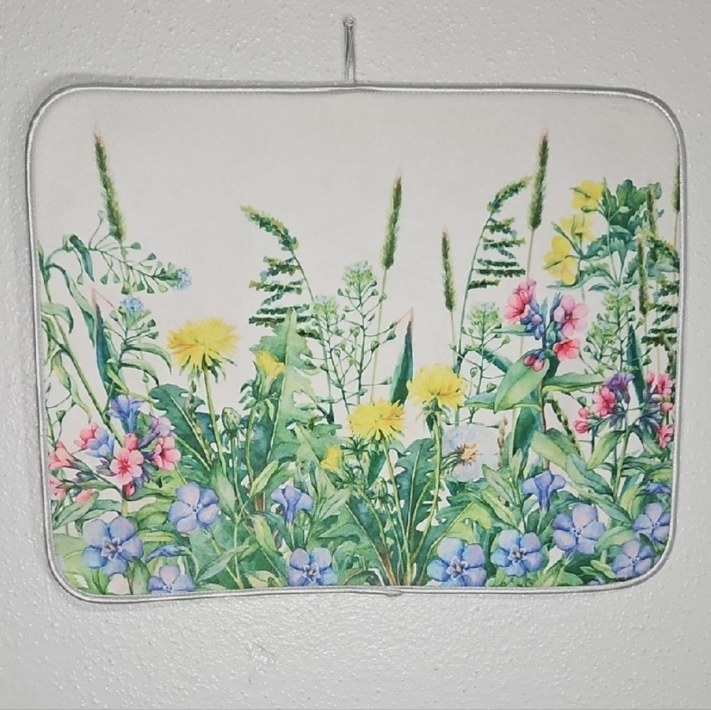 Floral Floor Mat with Colorful Flowers  in pink, yellow, and blue